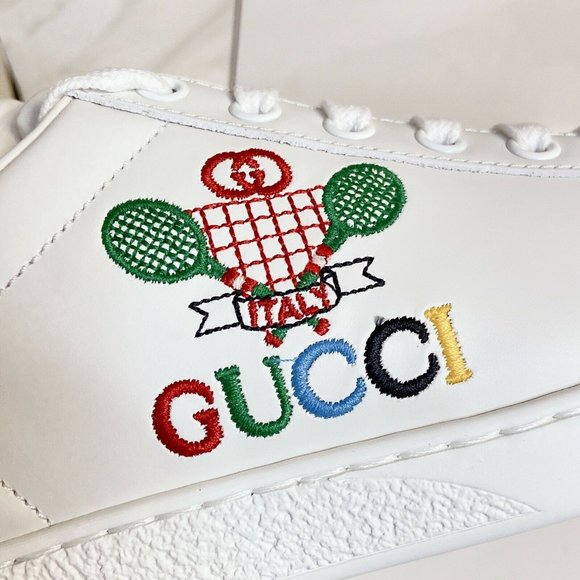 NEW Gucci Ace Womens Embroidered Tennis Sneakers White Blue Leather EU 38 US 8 - Picture 4 of 10